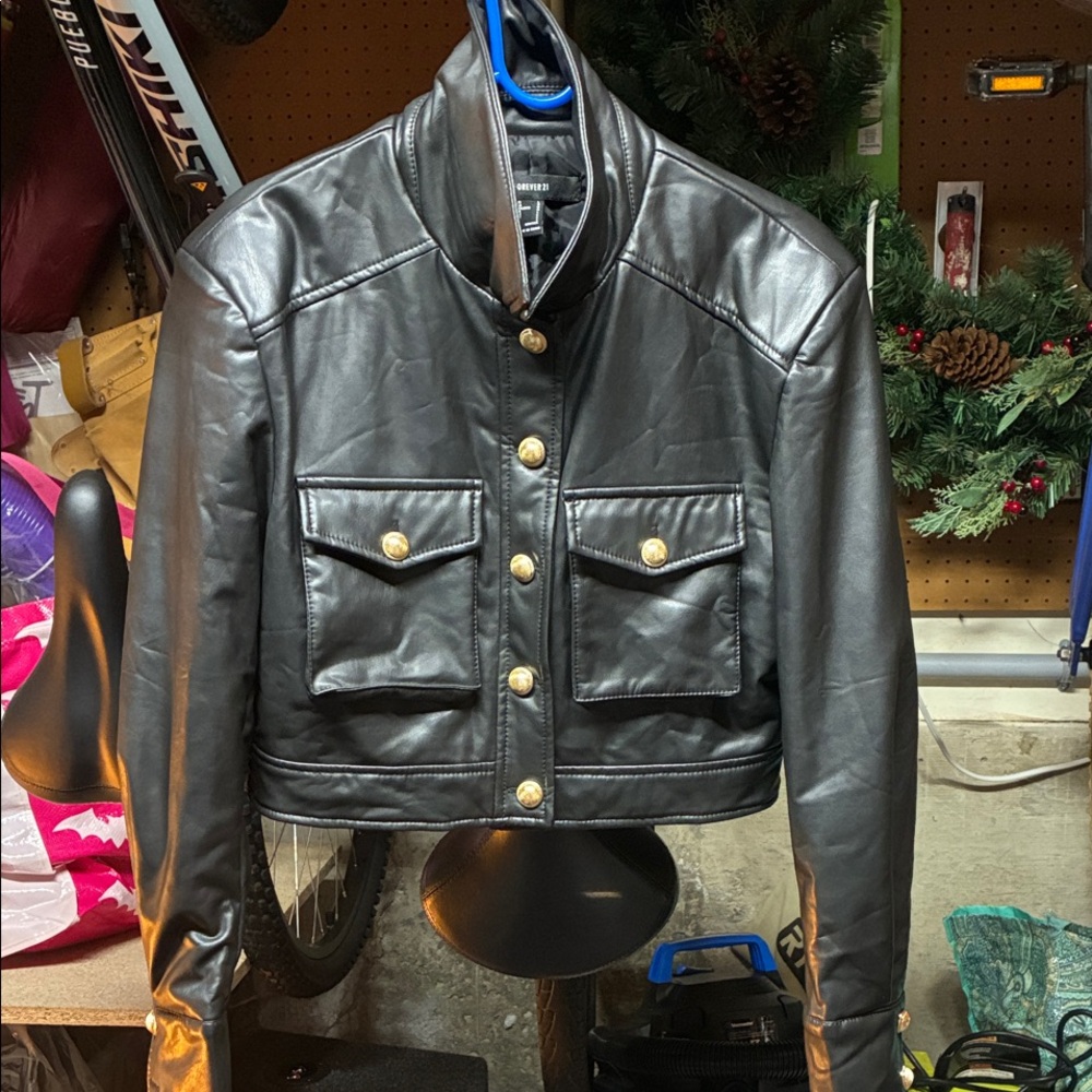 Fashion Nova Black Leather Jacket with Gold Accents